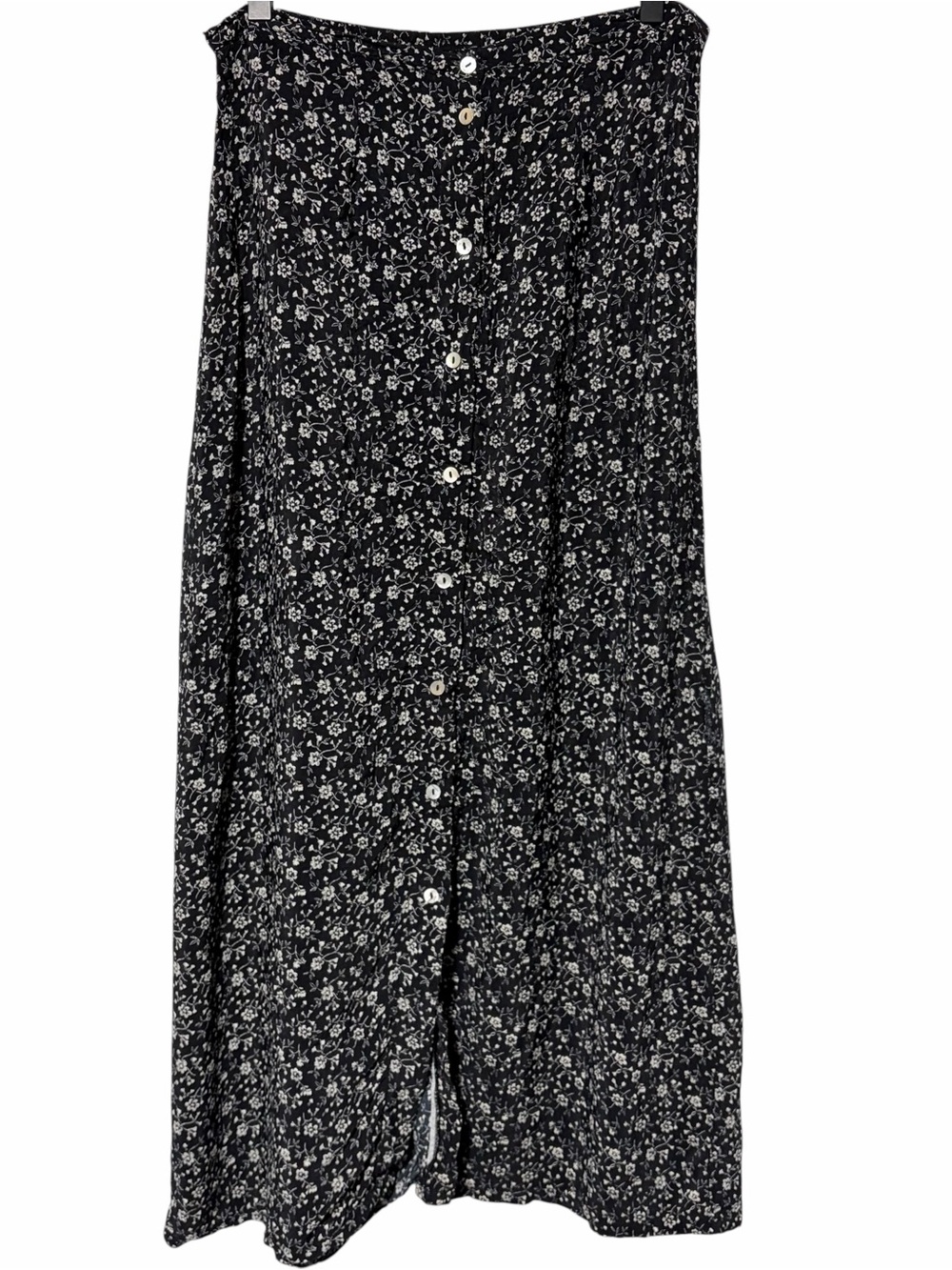 Kathy Ireland Ditsy Floral Print Button Front Maxi Skirt Black White Size 14